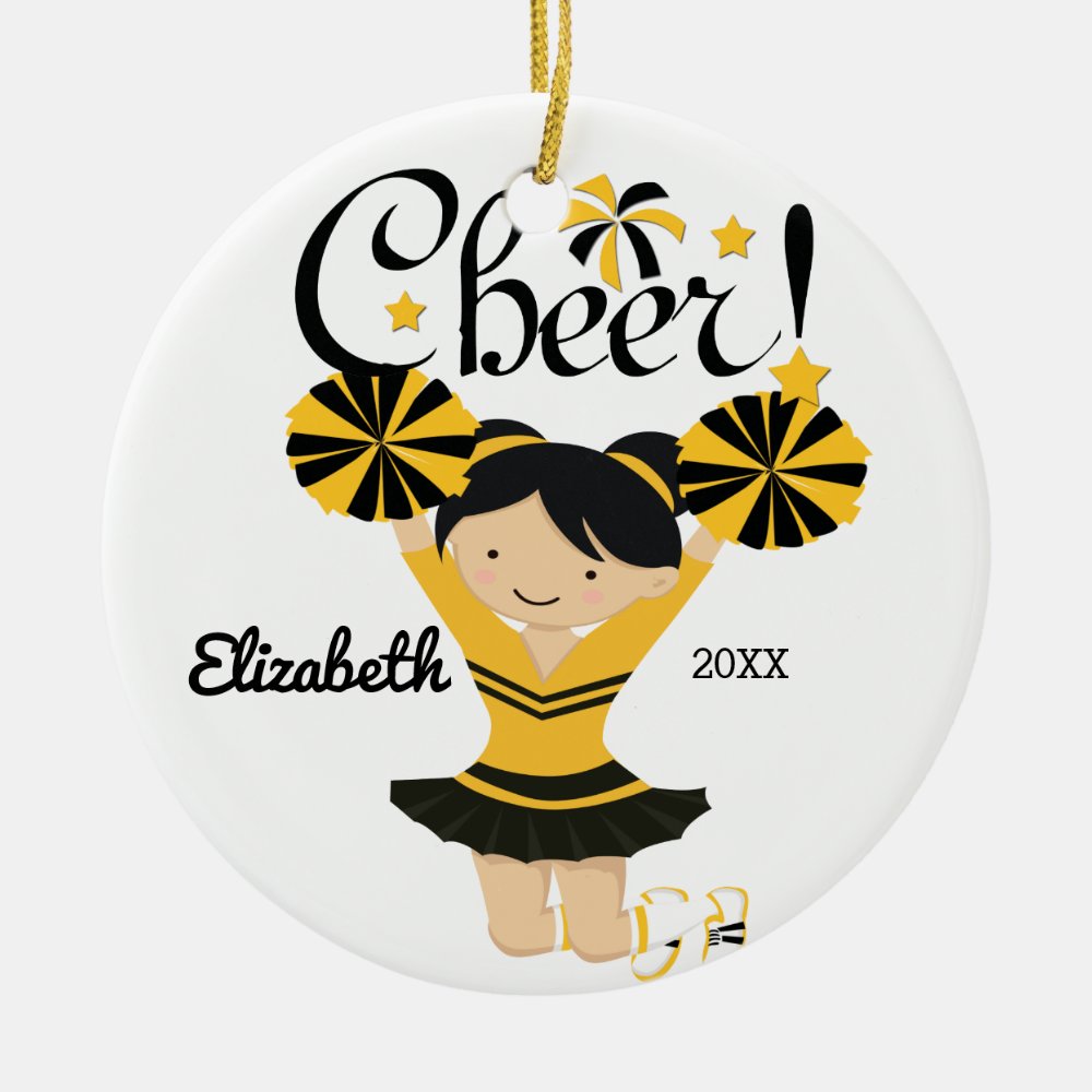 black gold cheer black hair cheerleader ornament - Ornament Gifts