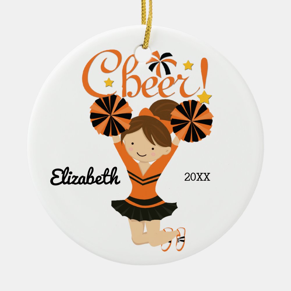 orange black cheer brunette cheerleader ornament - Ornament Gifts