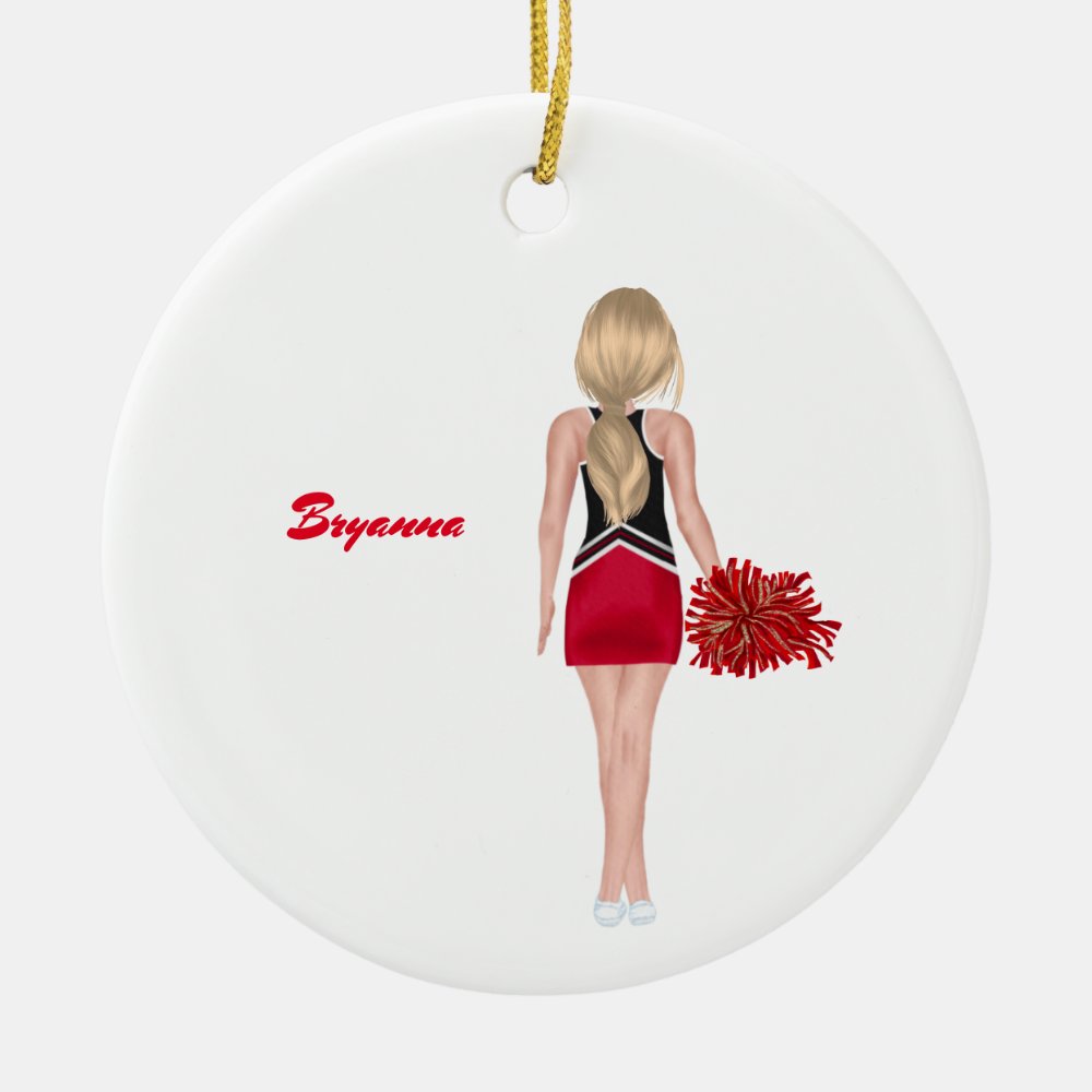 personalized red and black school cheerleader ceramic ornament - Ornament Gifts